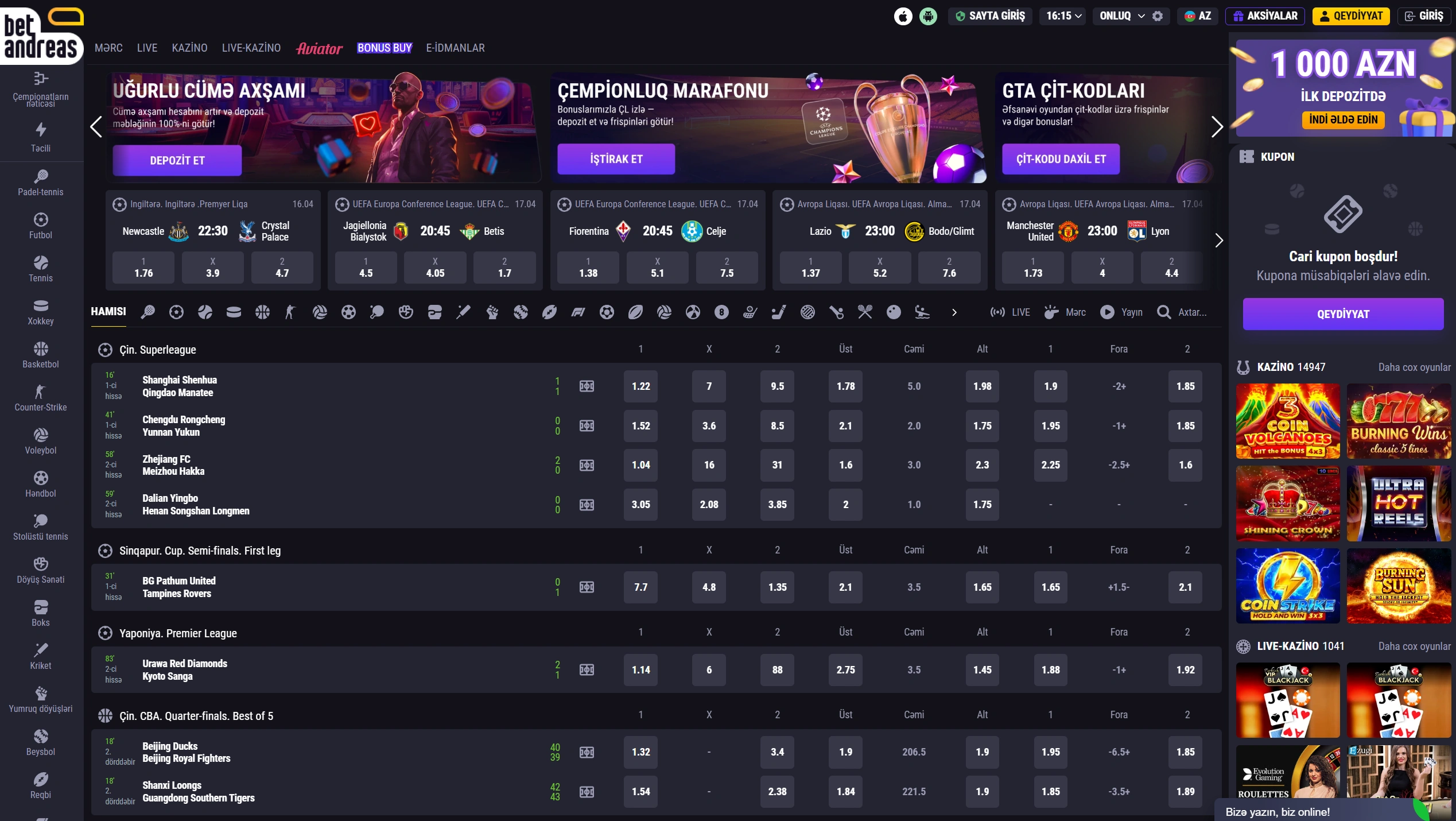 Betandreas mobil tətbiqinə ümumi baxış